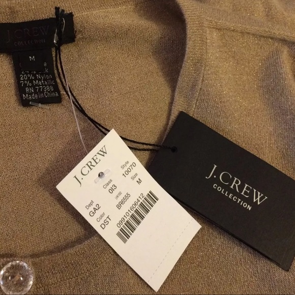 NWT J. CREW Collection Gold Beige Sweater Knit Buttons Cashmere Metallic Scoop - Picture 7 of 8